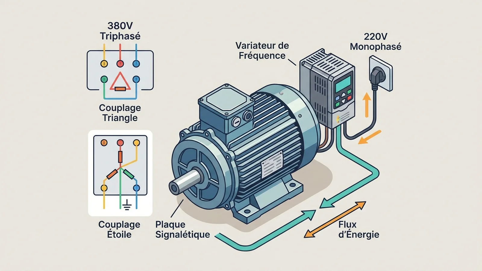 Schéma d’un moteur triphasé avec variateur de fréquence